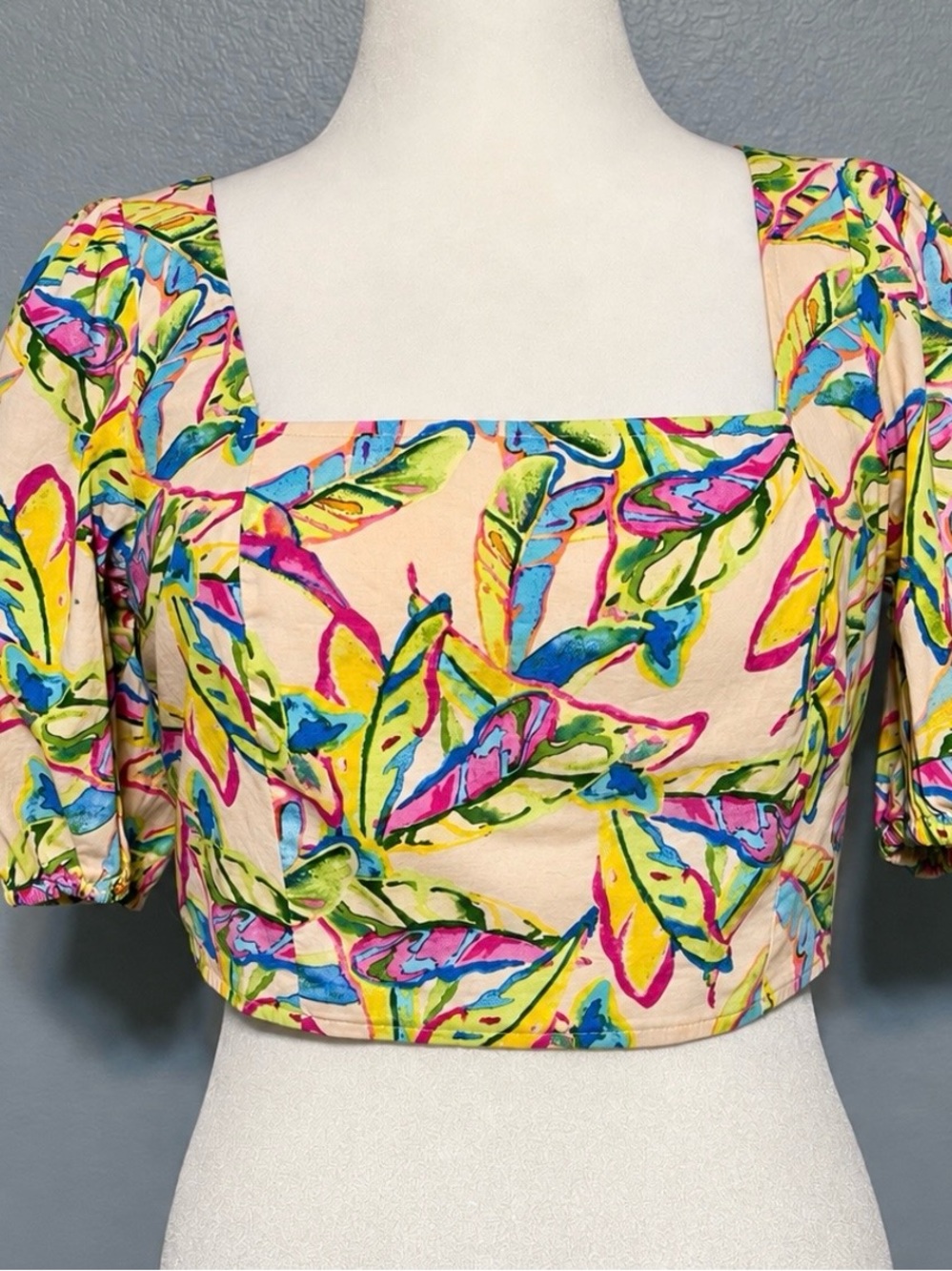 Rachel Rachel Roy Floral Crop Top Puffed Sleeves Medium Peasant Cottagecore